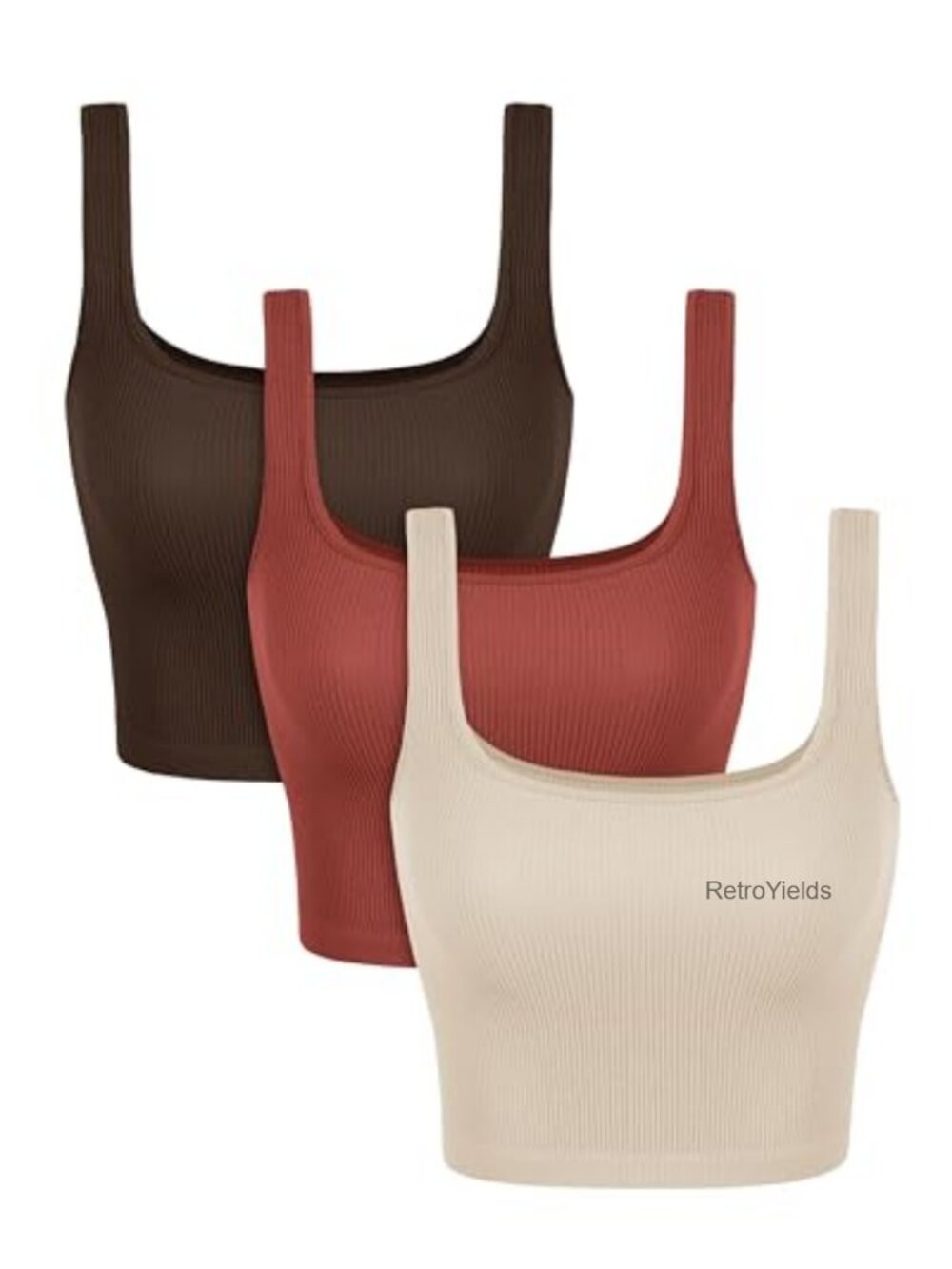 3 Pack Seamless Square Neck Crop Tank Tops Women Ribbed Knit Low Back Yoga